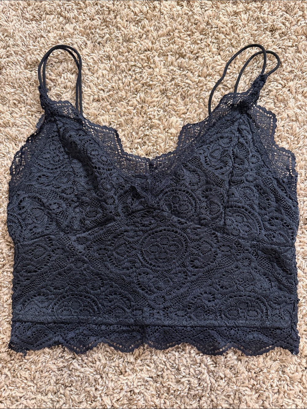 Lulu's Black Lace Cropped Cami with Scalloped Edges